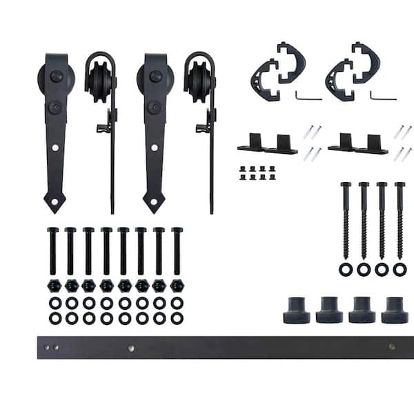 HOMACER 5 ft./60 in. Black Rustic Non-Bypass Sliding Barn Door Hardware Kit Arrow Design Roller for Double Doors