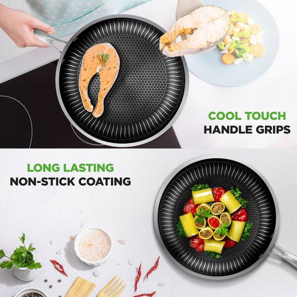 Nutrichef 7-Piece Tri-Ply Stainless Steel Frying Pan Set and Wok