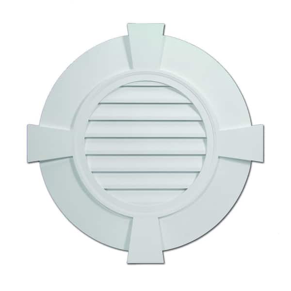 32.843 in. x 32.843 in. Round White Polyurethane Weather Resistant Gable Louver Vent