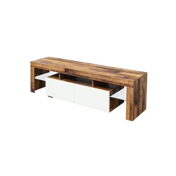 Unbranded 55 in. White and Brown Living Room Furniture TV Stand Cabinet with LED Light TV Cabinet