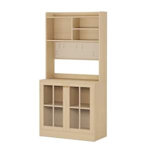 Eulas 70.8 in. Tall Oak Wood Bookcase, 5-Shelf Bookshelf with 2-Door, Bookshelf Cabinet with 3 Open Display Shelf