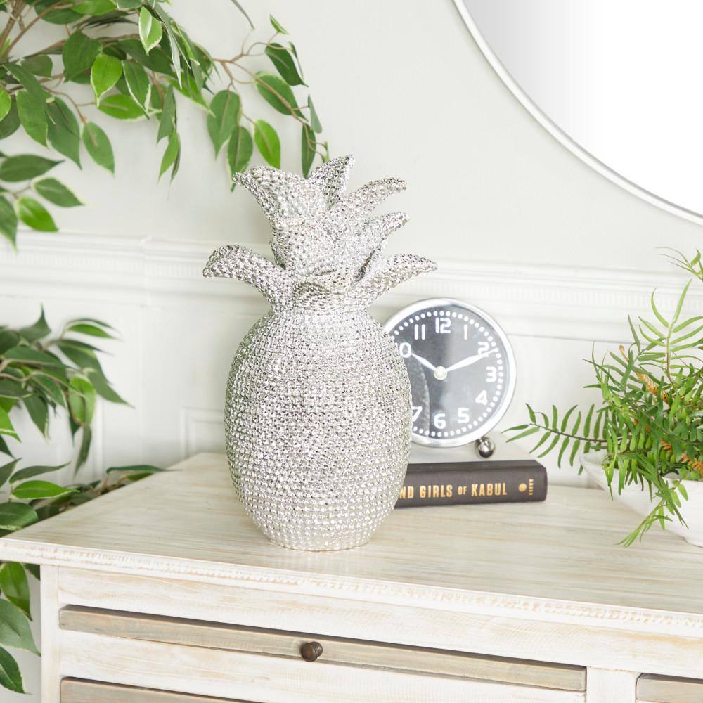 Silver Pineapple Elegance Polystone Sculpture 16"x11"