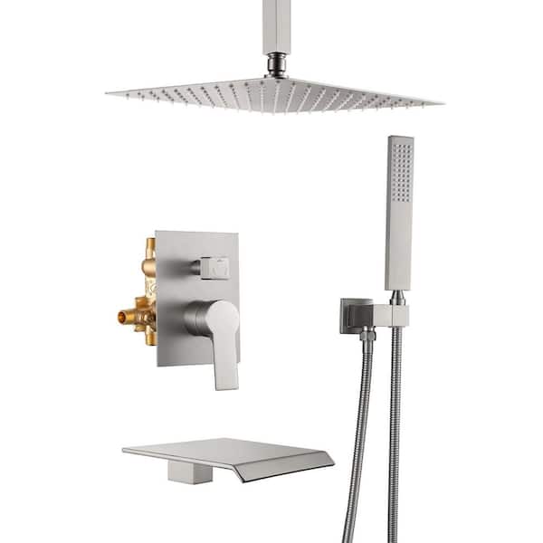 Single Handle 1-Spray Tub and Shower Faucet 1.8 GPM Ceiling Mount Shower System Brushed Nickel Brass Valve Included