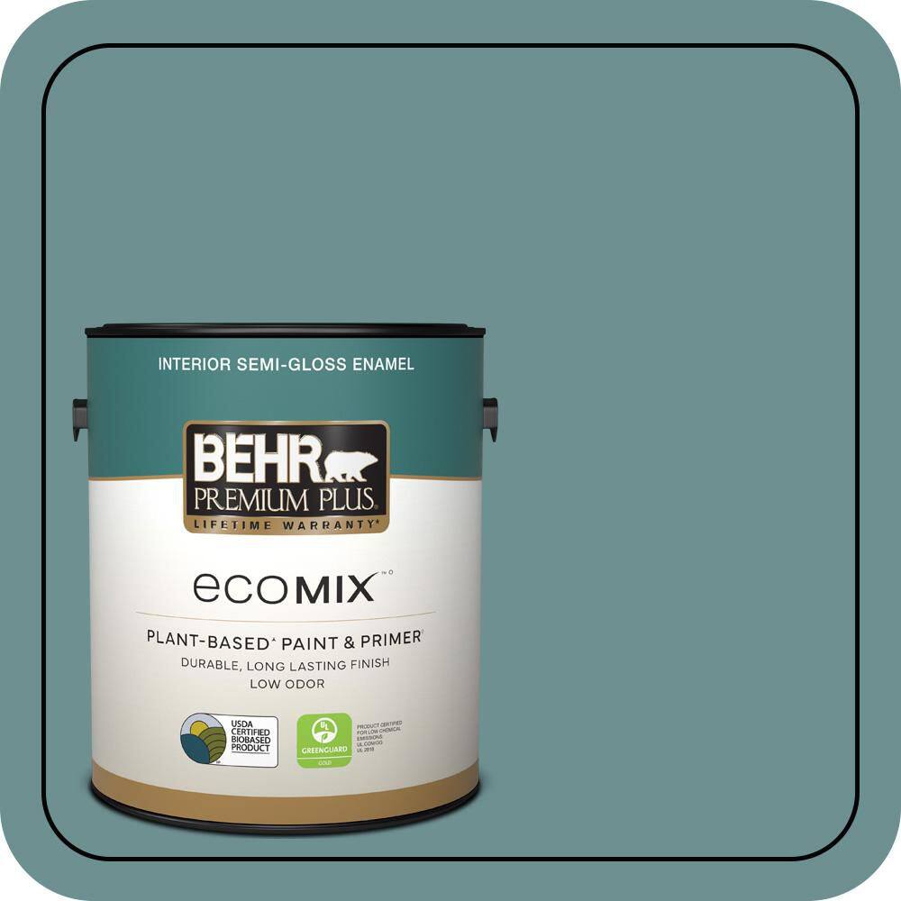 BEHR PREMIUM PLUS 1 gal. #500F-6 Hallowed Hush Semi-Gloss Enamel EcoMix ...