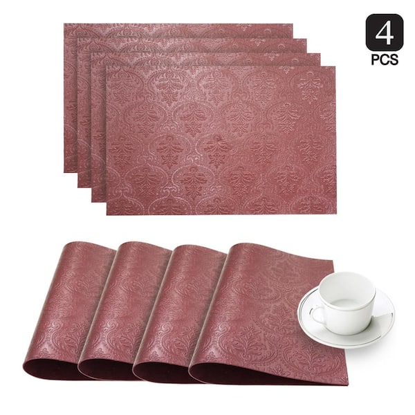 Dainty Home Venecia Burdy Faux, Red Leather Placemats