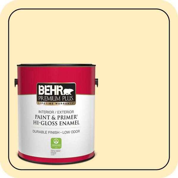 BEHR PREMIUM PLUS 1 gal. #P290-1 Soft Buttercup Hi-Gloss Enamel Interior/Exterior Paint & Primer