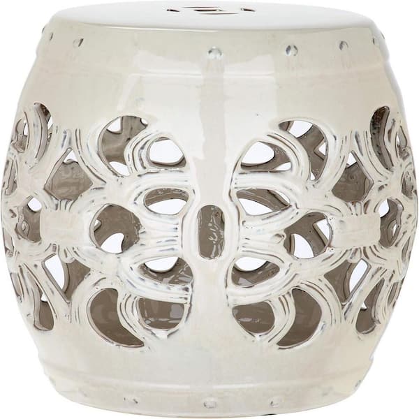 Indoor/Outdoor Ceramic Drum Garden Stool, Classic, Patio, Garden Room, Cream