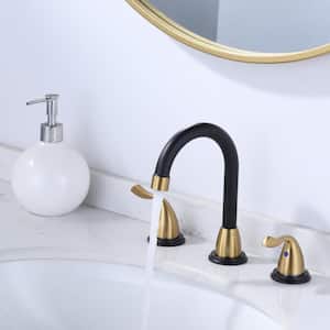 8 in. Widespread Double-Handle Bathroom Faucet with Supply Lines in Black and Gold