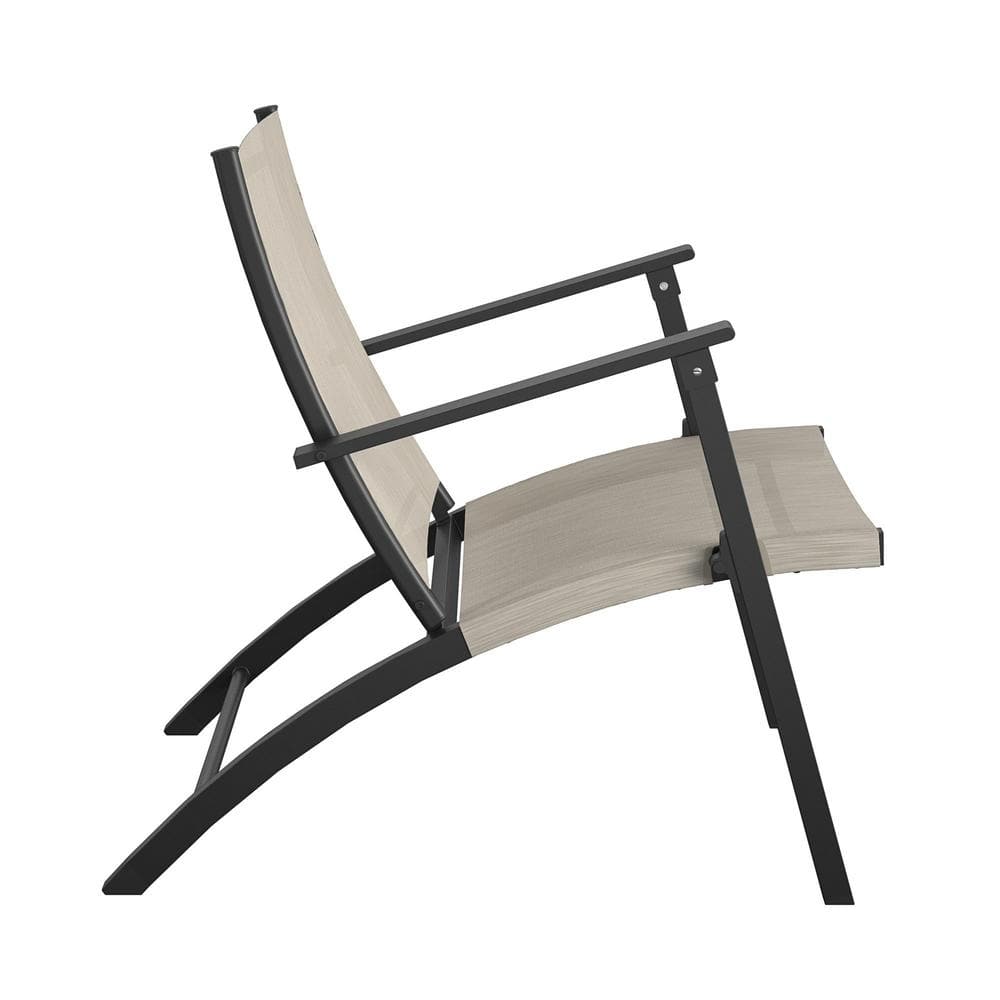 Beige and Black Steel 5-Piece Folding Sling Patio Chat Set