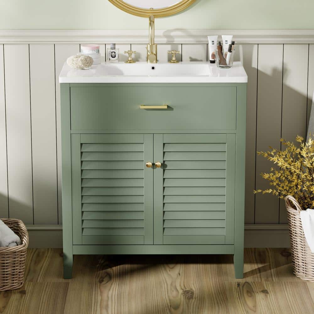 Tenleaf 30 in. W Single Sinks Freestanding Bath Vanity in Green with ...