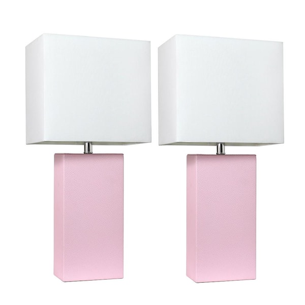Elegant Designs 21 in. Modern Blush Pink Leather Table Lamps with White Fabric Shades (2-Pack)