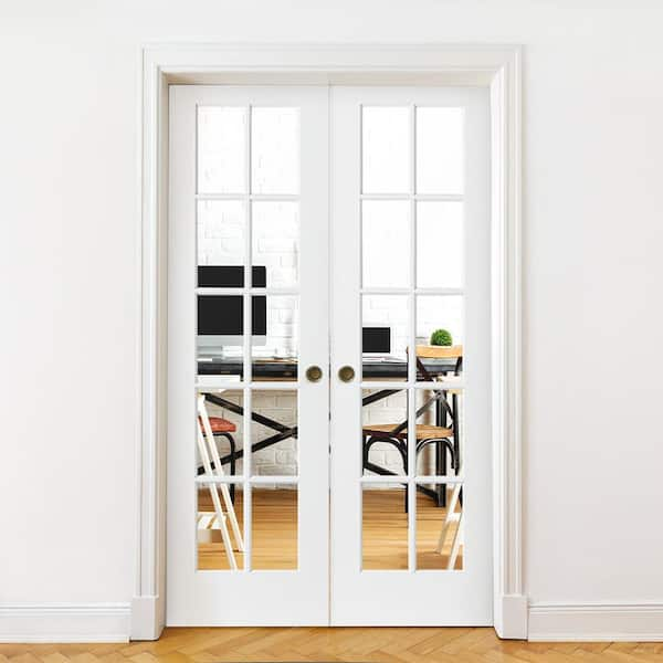 48 in. x 80 in. Craftsman Shaker 10-Lite Both Active MDF Solid Core Double Prehung French Door