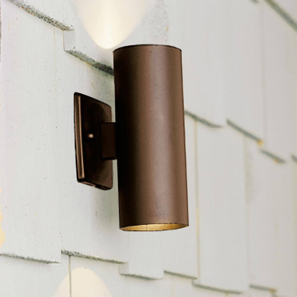Modern Distressed Bronze Cylinder Wall Light with Up/Down Xenon Lighting