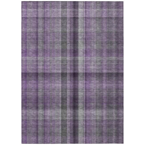 Purple, Gray, Black 5 ft. x 8 ft. Woven Plaid Polyester Rectangle Indoor / Outdoor Area Rug