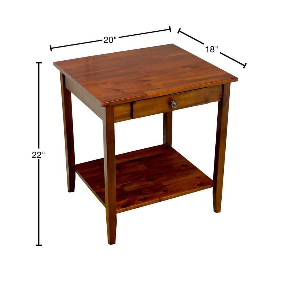Mahogany Solid Acacia Wood End Table with Drawer and Shelf