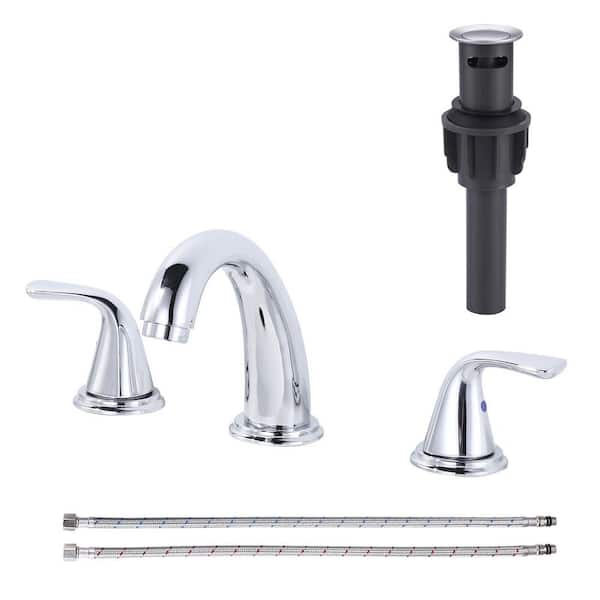 3-Holes 8 in. Widespread Double Handle Bathroom Faucet in Polished Chrome