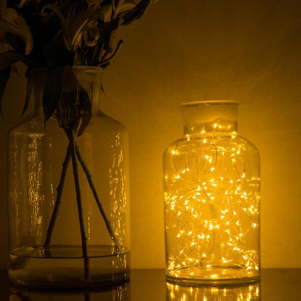 Solar Powered 36 ft Warm White LED Copper String Lights