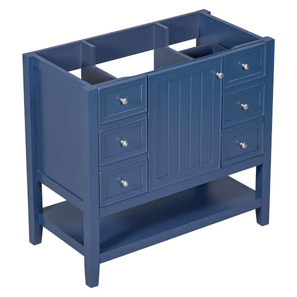 Unbranded 35.5 in. W x 18 in. D x 32.9 in. H Bath Vanity Cabinet without Top in Blue with One Cabinet and 3 Drawers