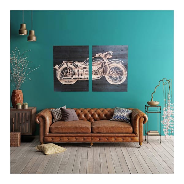 Motorcycle 2-Piece Planked Wood Vintage Travel Art Print 24 in. x 36 in.  kc4378a - The Home Depot
