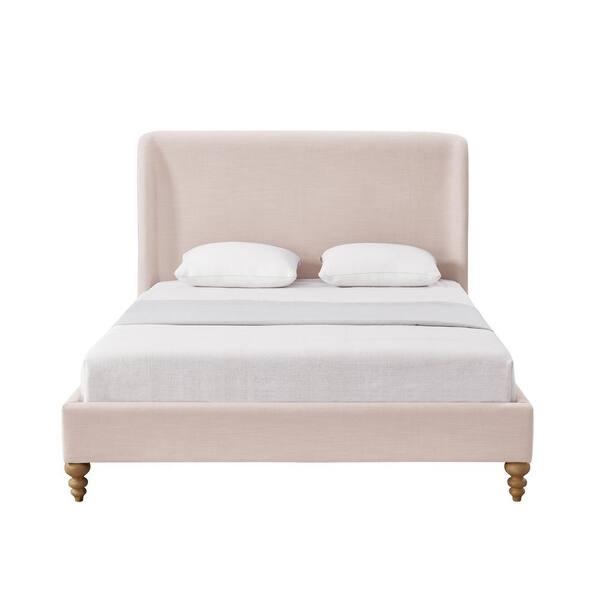 Rustic Manor Maisy Pink Twin Size Platform Bed Upholstered Tufted Linen