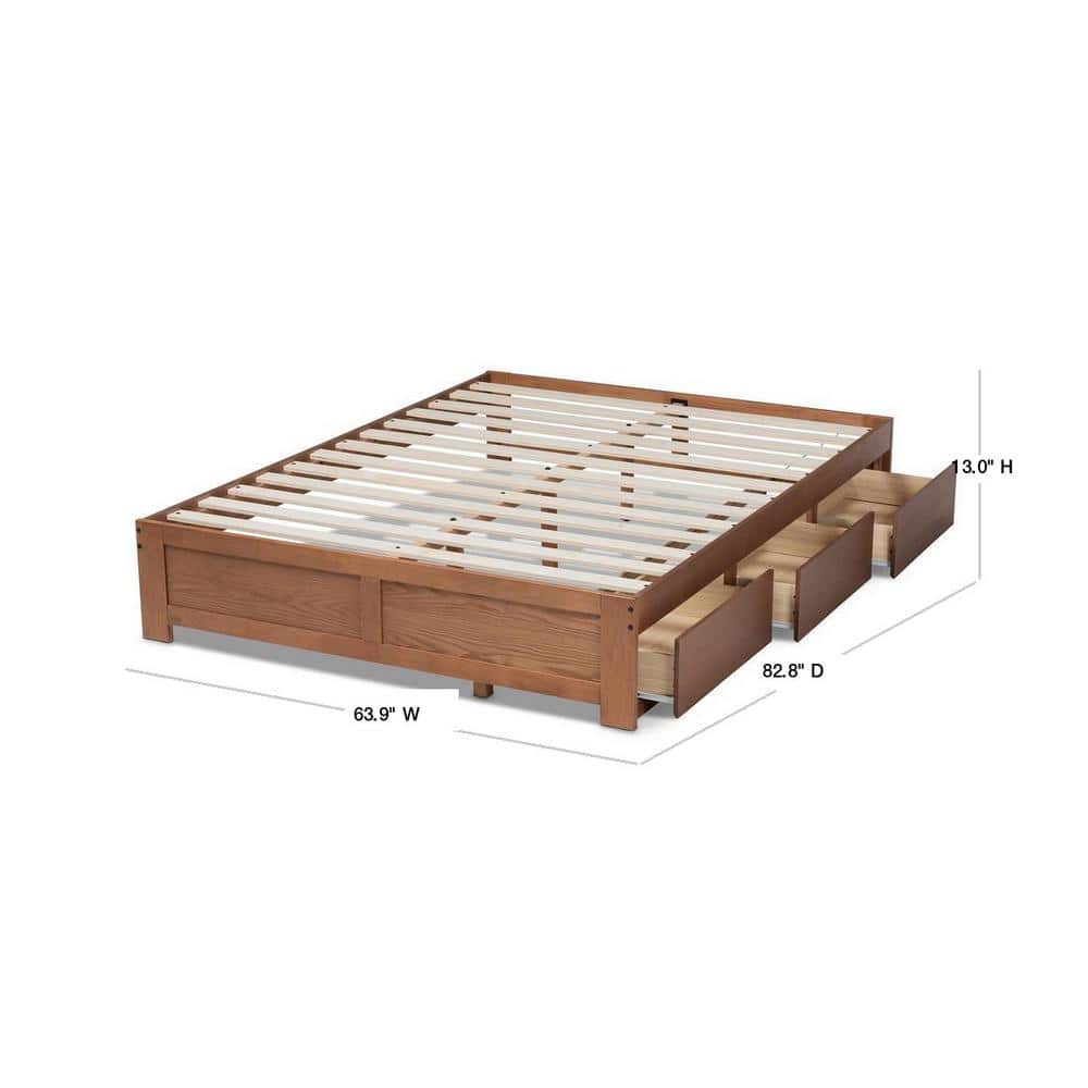 Candice Walnut Queen Platform Bed with 3 Storage Drawers