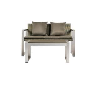 Outdoor All-Aluminum Rattan Double Sofa Coffee Table Suitable for Backyard Terrace Poolside Silver