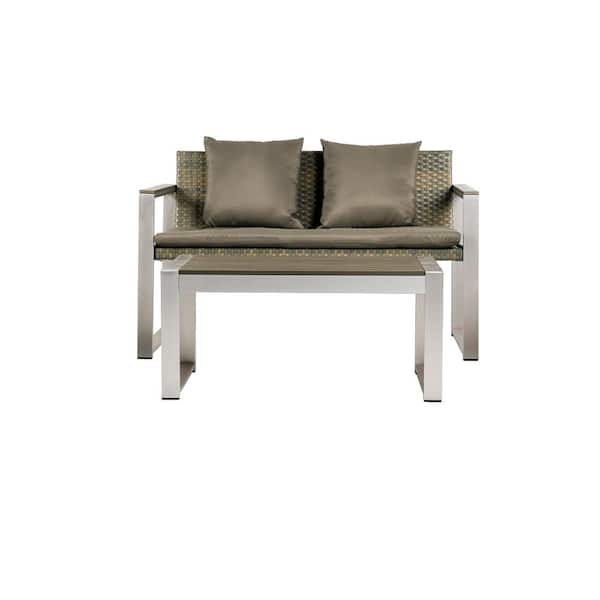 Unbranded Outdoor All-Aluminum Rattan Double Sofa Coffee Table Suitable for Backyard Terrace Poolside Silver