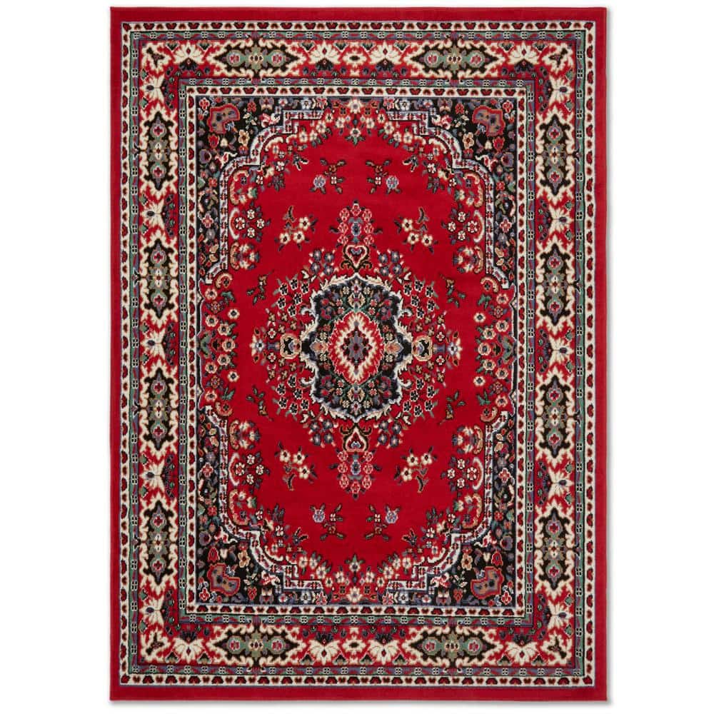 Claret and Black Traditional Medallion Area Rug, 9'2" x 12'5"