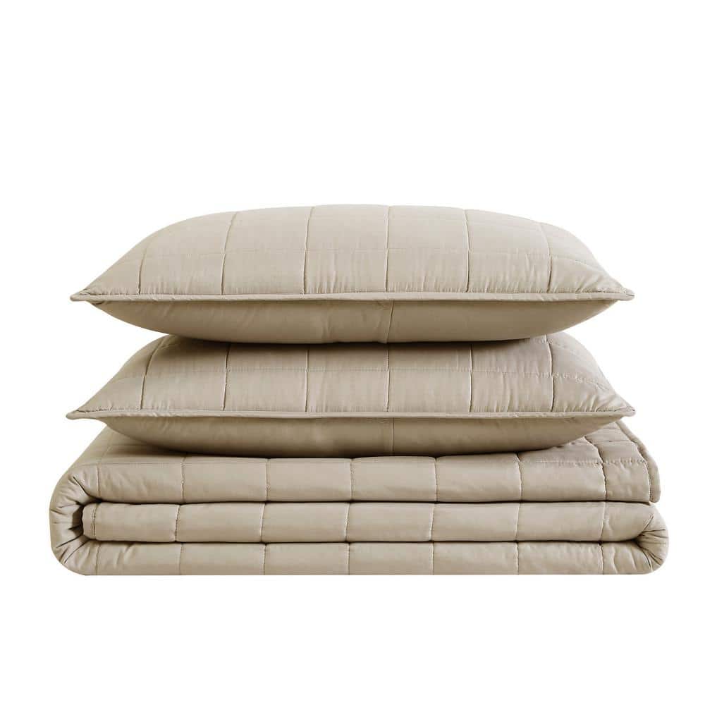 Khaki Microfiber Full Quilt and Sham Set