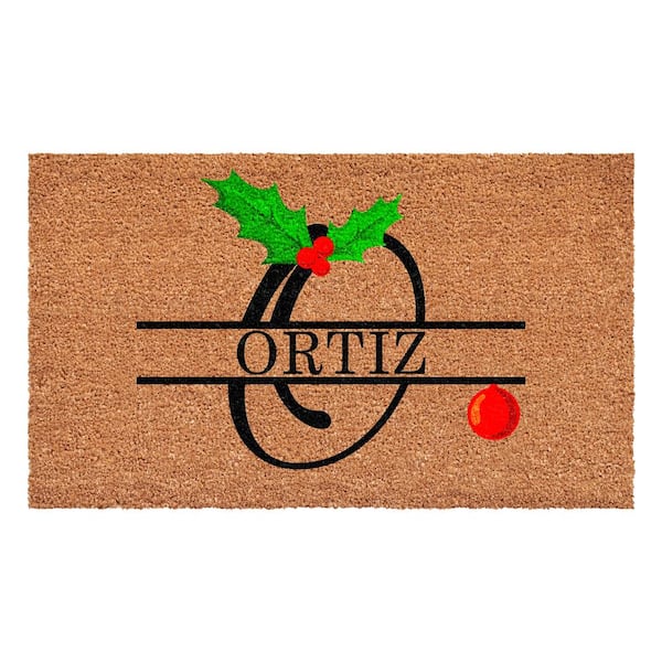Personalized Multi-Colored Christmas Holly 29 in. x 17 in. Indoor/Outdoor Doormat, Letter O