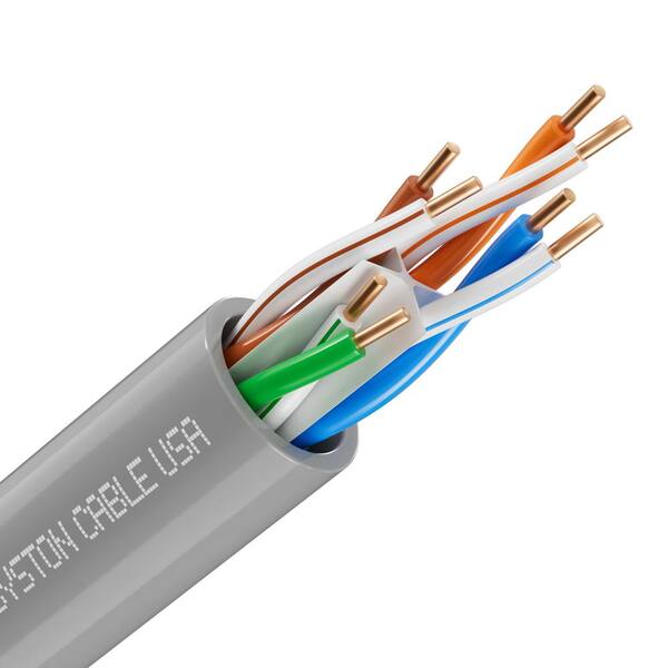 Syston Cable Technology 20 ft. Gray CMP (Plenum Rated) Cat 6e 600 MHz 23 AWG Solid Bare Copper Ethernet Network Cable Data Wire - Bulk No Ends