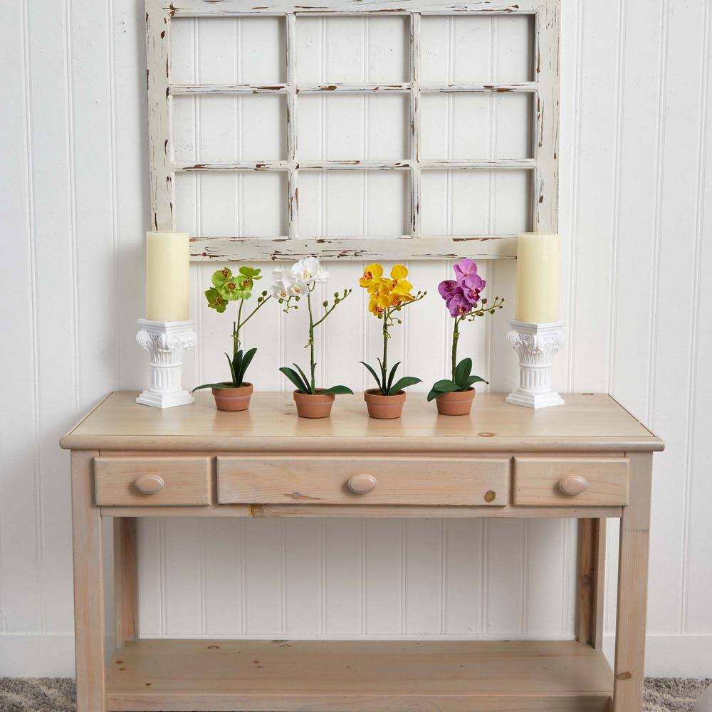 Set of 4 Multicolor Faux Orchid Plants in Clay Pots