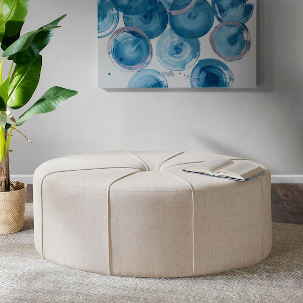Madison Park Aberdeen Cream Polyester Oval Accent 48.5 in. W x 32.5 in. D x 18 in. H Ottoman