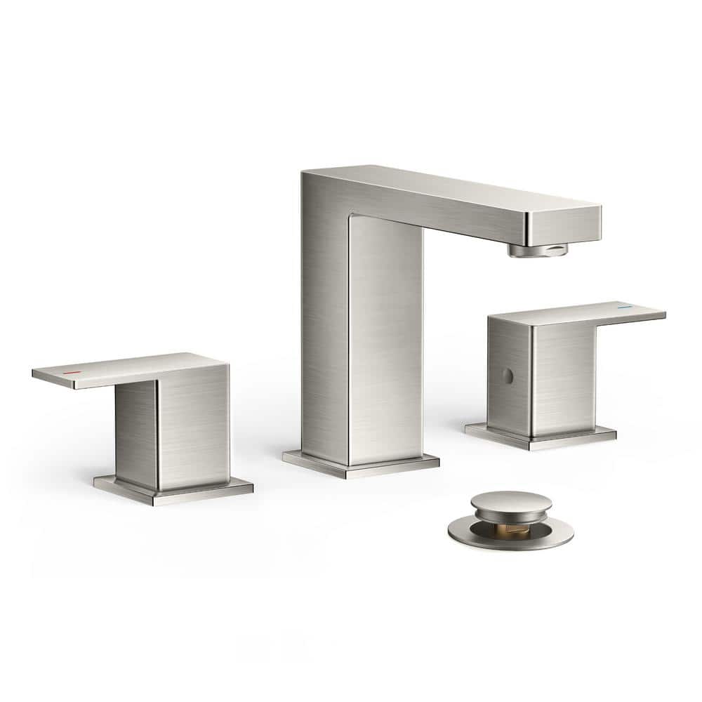 8 in. Widespread Double-Handle Low-Arc Bathroom Faucet with Pop-Up Drain 3-Hole Spot Resistant Spout in Brushed Nickel price history on PriceWatchPro