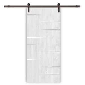 32 in. x 80 in. White Stained Pine Wood Modern Interior Sliding Barn Door with Hardware Kit