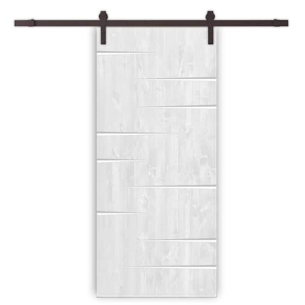 CALHOME 32 in. x 96 in. White Stained Pine Wood Modern Interior Sliding Barn Door with Hardware Kit