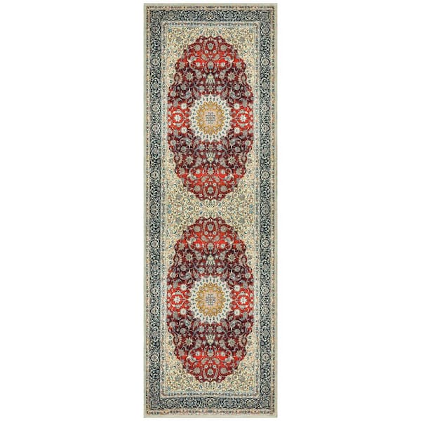 Non Shedding Washable Wrinkle-free Cotton Flatweave Oriental 2x5 Indoor Living Room Runner Rug 20 in. x 59 in.,Red