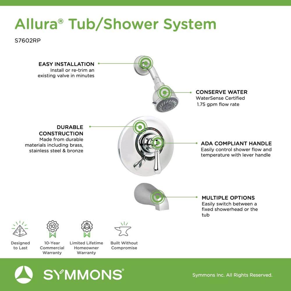 Allura Polished Chrome Single Handle Tub and Shower Faucet Set