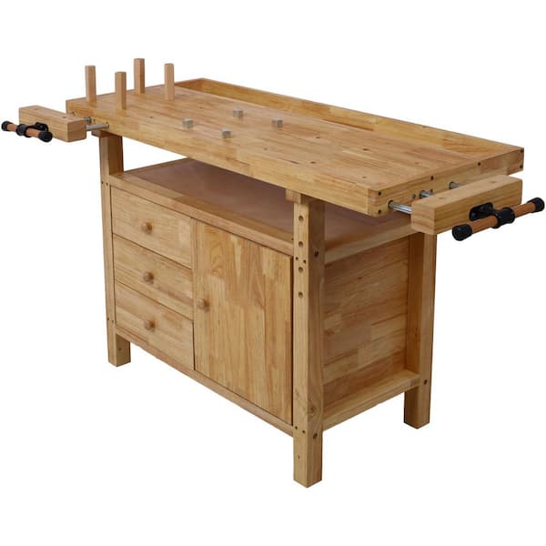 49.5 in. W x 20 in. D Yellow Workbench Table with 1-Cabinet, Solid Wood Top and 3-Drawer for Garage Workshop and Home