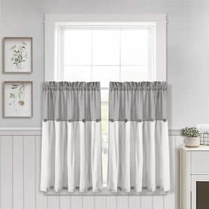 Linen Button Kitchen Tier Window Curtain Panels Gray/White 29X36 Set