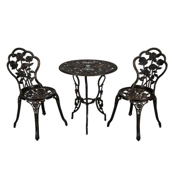 CASAINC 3-Piece Aluminum Round Outdoor Bistro Set with Umbrella Hole XG1015