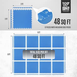 Blue 24 in. W x 24 in. L x 1 in. Thick EVA Foam Double-Sided T Pattern Gym Flooring Mat (12 Tiles/Pack) (48 sq. ft.)