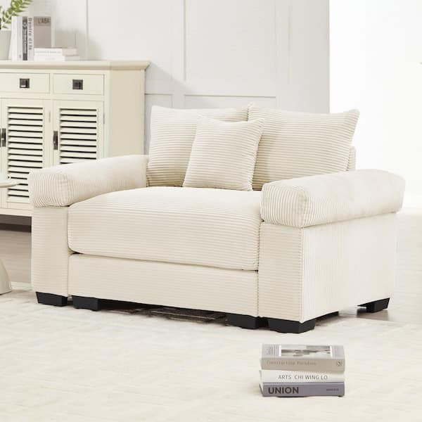Maxine 54.3 in. Square Arm Corduroy Upholstery Rectangle Sofa in Beige, Cream