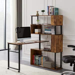 70.8 in. Tiger Wood Computer Desk with 5-Shelves