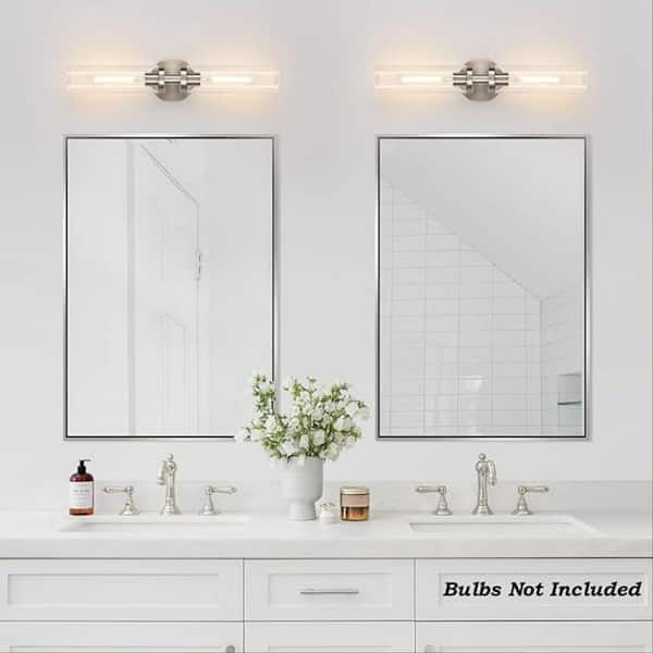 21.7 in. 2 Lights Chrome Wall Sconce, Wall Mount LED Vanity Light Fixture with Shade for Bathroom Mirror