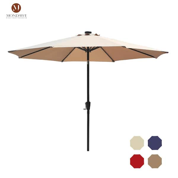Mondawe 10 ft. Aluminum Patio Umbrella Market Crank and Tilt Patio Umbrella in Tan with LED Lights