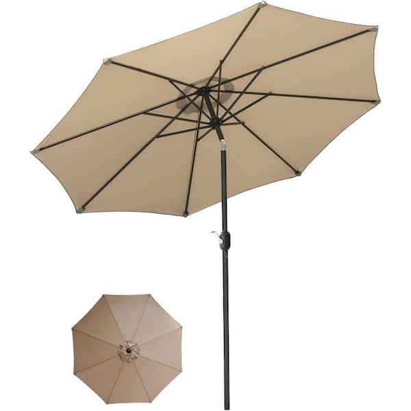 Mondawe 9 ft. Steel Beach Patio Umbrella in Beige with Anti-fade Polyester Canopy, Auto Crank Opening Mechanism
