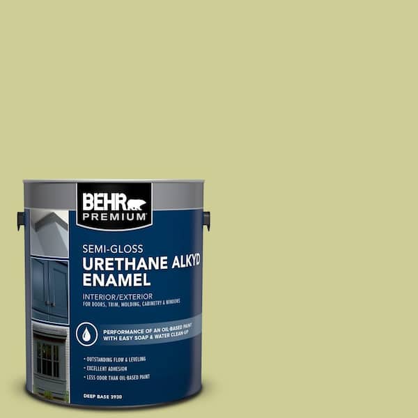 BEHR PREMIUM 1 gal. #400D-4 Corn Husk Green Urethane Alkyd Semi-Gloss Enamel Interior/Exterior Paint