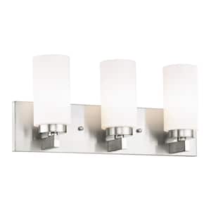 Cranbrook 18 in. 3-Light Brushed Nickel Vanity Light with Satin Opal White Twist Lock Cylinder Glass