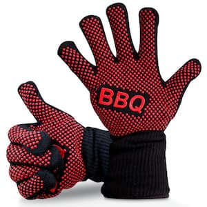 Silicon Non-Slip Black Barbecue Charcoal Grilling Gloves Set